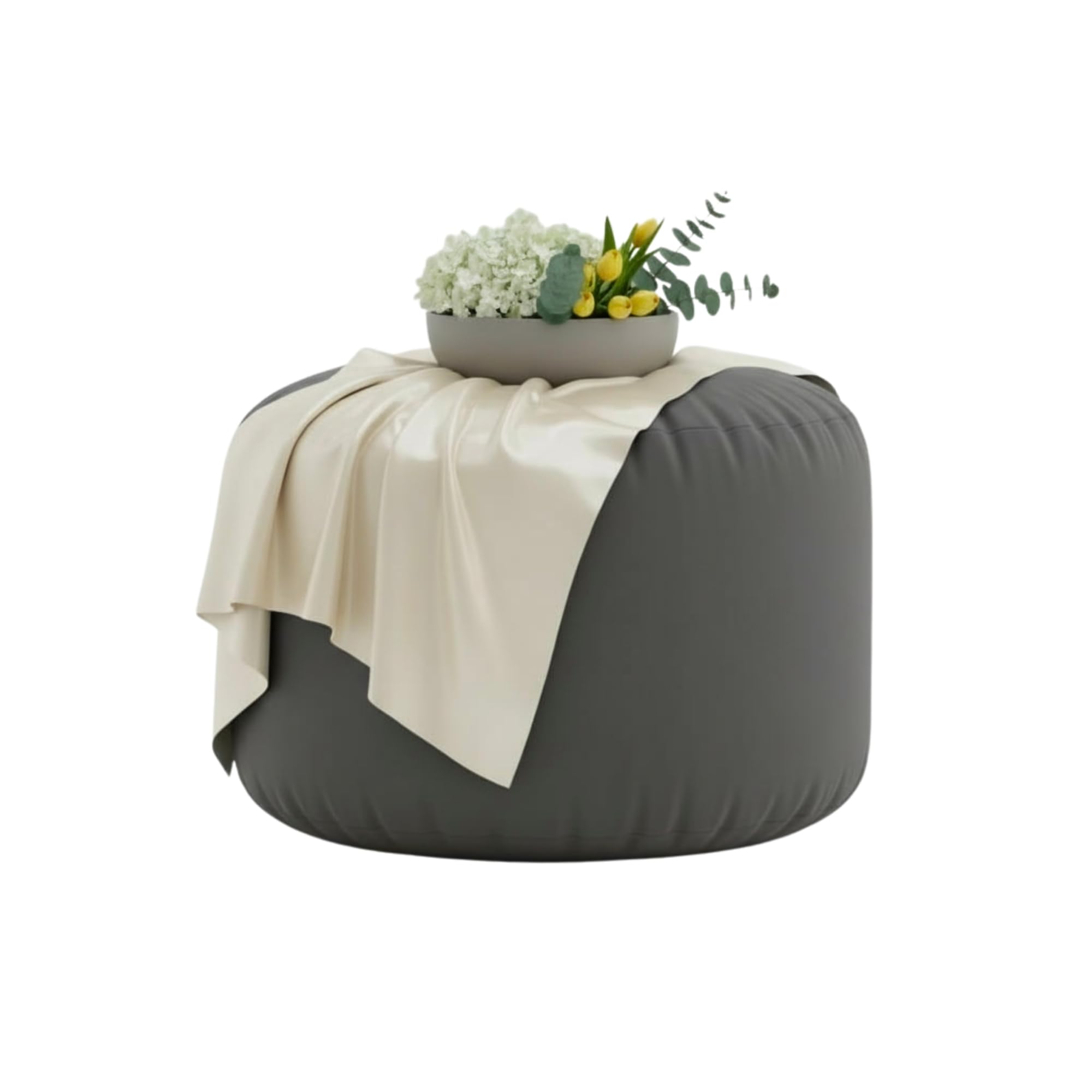 Kosiproducts Beanbag Ottoman Footstool Round Pouf Chair Pouffe Water Resistant 100% soft luxury Polyester (Light Grey 35x35x25)