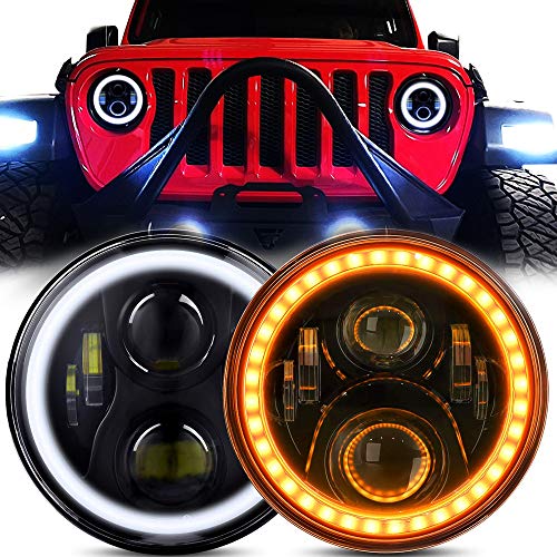 7 Inch LED Halo Headlights Compatible with Jeep Wrangler JK TJ LJ Hi Lo Beam with DRL Amber Turn Signal Light and Halo Ring Angel Eyes 2PCS H6014 H6015 H6017 H6024