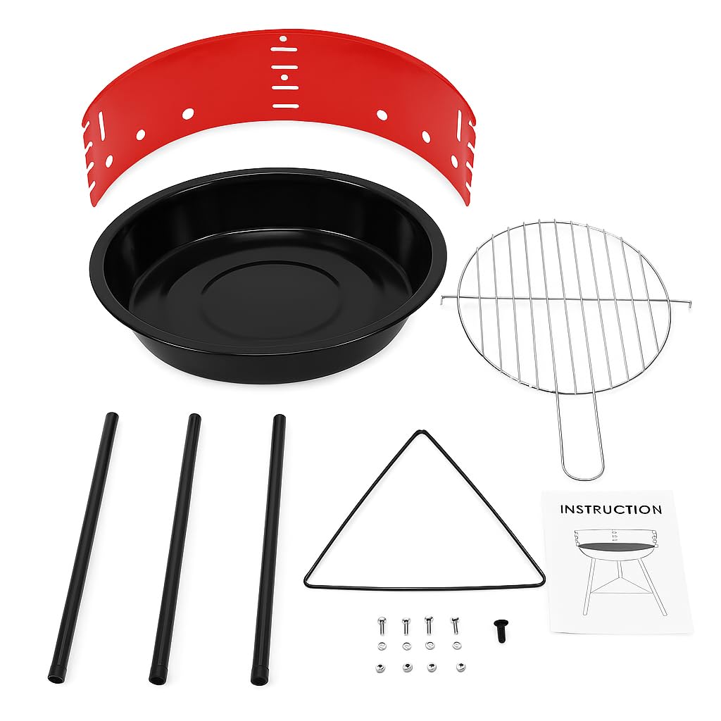 Barbecue a Carbonella ECO – Ø 35 cm x 45 cm h – In Acciaio Verniciato con Griglia Cromata Regolabile e Paravento – Compatto, Leggero, Facile da Montare – Lemag SRL