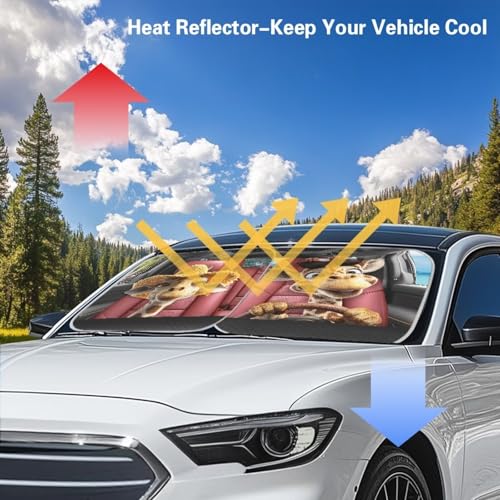 Image of Giraffe Front Windshield Sun Shade Reflect UV Sun and Heat Foldable 2-Piece Car Windshield Sunshades Interior Accessories Sun Protection Universal Vehicle Accessories