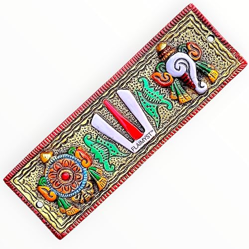 Image of FLAIMYST Shank Chakra Tilak for Door Entrance in Aluminium Metal, Tirupati Door Wall Hanging Shankh Chakra Namah Decorative for Home, Office, Room, Religious House Warming (Gold Plating Multicolor)