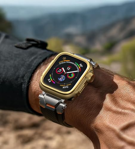 Image of ULTIMAL Metal Case Compatible with Apple Watch Series SE3 /SE2 /SE /6 /5 /4 44mm with Back Cover, Military Grade Shockproof Protective Case, Rugged Cover for iWatch 44mm (Gold)