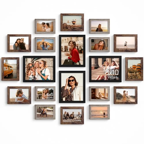 Vittanly 20 Pack Picture Frames Collage Wall Decor Black Brown Dark Grey