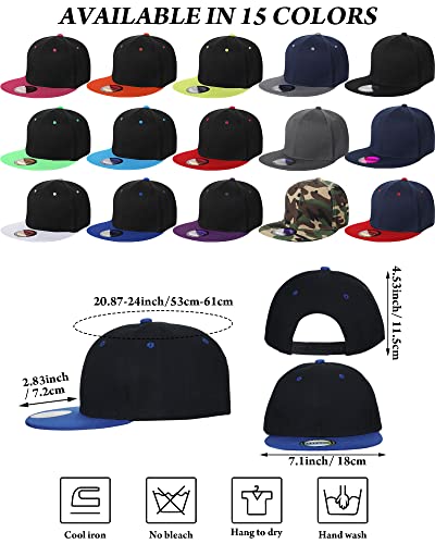 Image of 15 Pack Snapback Hats for Men Hip Hop Style Solid Baseball Hats Adjustable Snapback Cap Flat Brim Baseball Caps