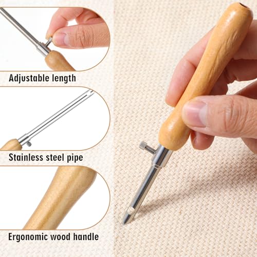 Image of 5PCS Punch Needle Kits Adults Beginner 2.5mm /3.5mm /5mm Metal Tubes Wooden Punch Needle Threader Yarn, Adjustable Punch Stitching Kit Tool for Beginner Embroidery Floss Cross Stitching