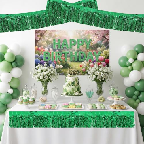 Image of BEISHIDA 3 Pack Green Wavy Foil Fringe Garland 30ft Tinsel Wall Decor