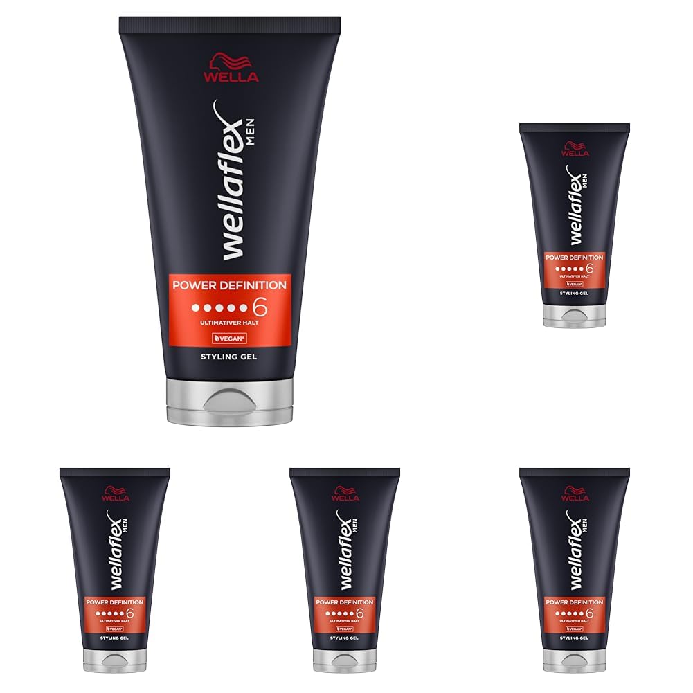 Wellaflex Men Power Definition Gel | Ultimativer Halt Styling Haargel | Veganes Haargel | Dermatologisch getestet & frei von Silikonen | 150ml (Packung mit 5)