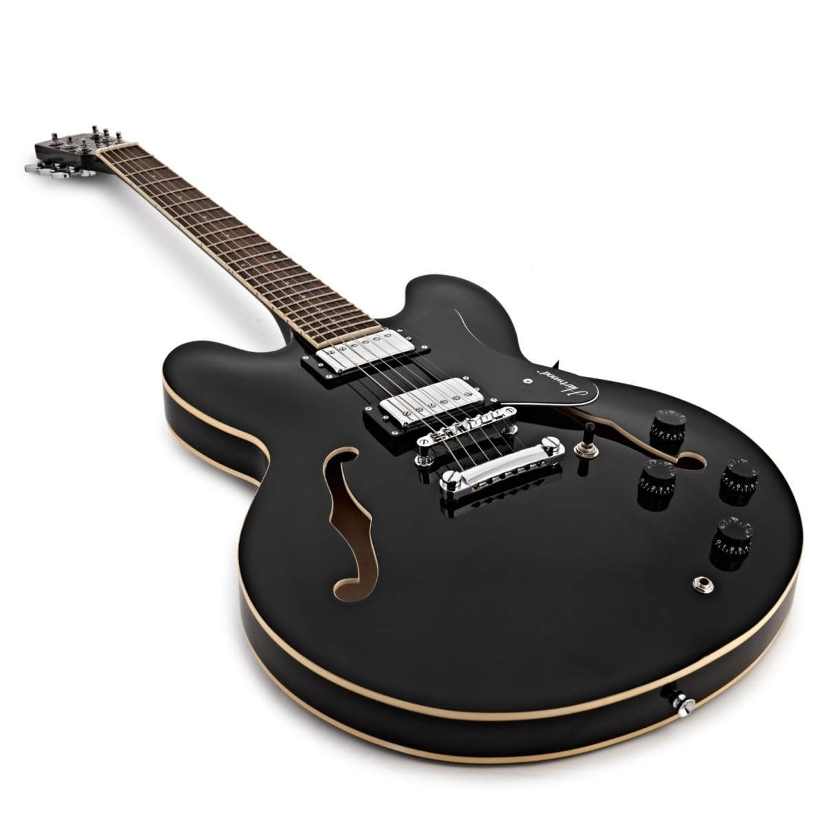 Hartwood Chitarra semi-acustica Revival e custodia rigida, Jet Nero | Include Custodia Rigida, Ponticello Fisso per Accordatura Stabile e Sustain, Corpo Semi-Cavo in Tiglio, Jet Black