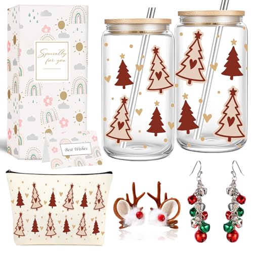 Christmas Gifts for Women 16oz Christmas Tree Tumblers with Lids and Straws, Unique Xmas Gift Baskets for Mom, Teachers, Sister, Friends, Coworker, Girlfriend, Wife