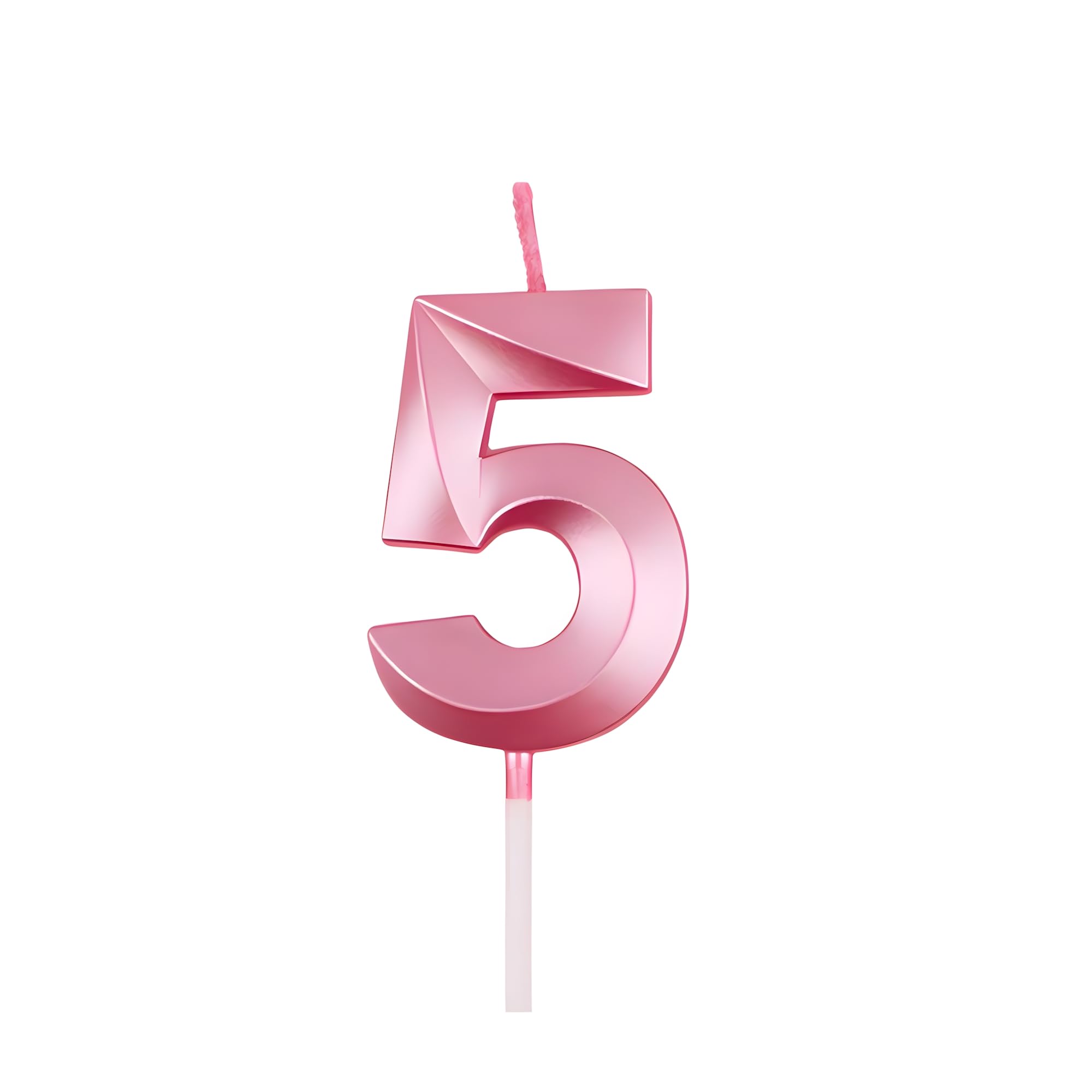 Juzfun Number Candles 5 for Birthday Cake Decoration Fifth Anniversary Party Celebration Metallic Pink Colour Size : Width 5 x Height 7 CM