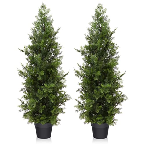 Fopamtri Plantas Artificiales Decorativas Cedar 120cm/4Ft Arbol Artificial Grande Coníferos Plastico UV Estable al Aire Libre Uso para Hogar Sala Balcón Jardín (2 Piezas)