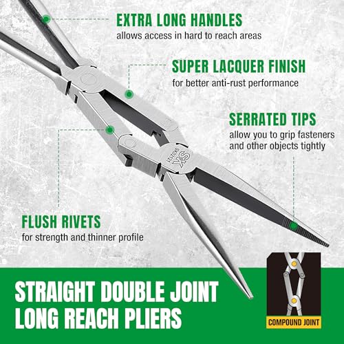 Image of SK 13'' Long Needle Nose Pliers, Double Compound Straight Long Nose Pliers