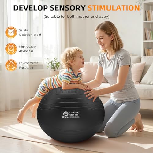 Image of Gruper Yoga Ball, Extra Thick Non Slip Exercise Ball for Workout, Yoga, Pregnancy, 4 Sizes Anti Burst Chair for Home and Office, Includes Foot Pump & Fitness Guide