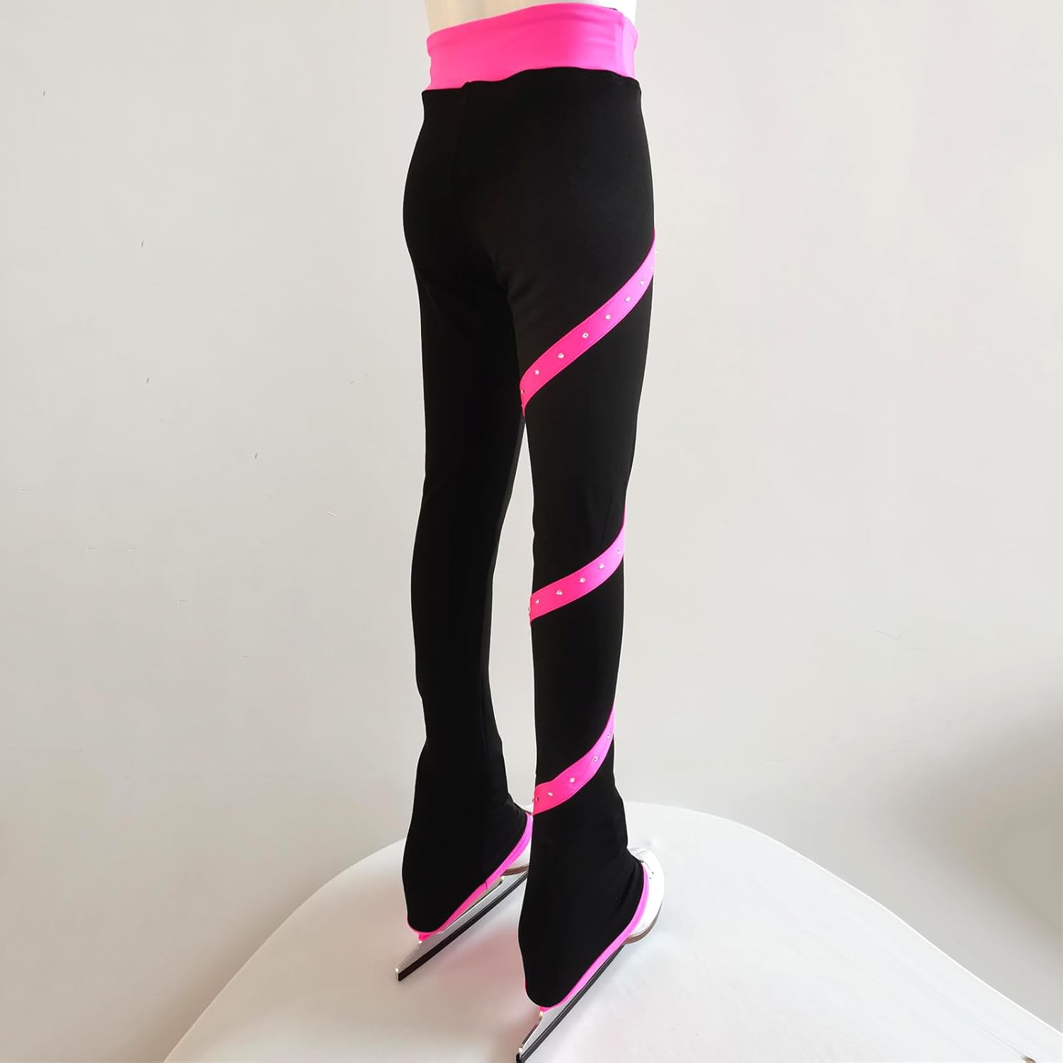 Girls Figure Skating Pants Striped with Diamond Wool for for Child and Adlt to Wear While Skating