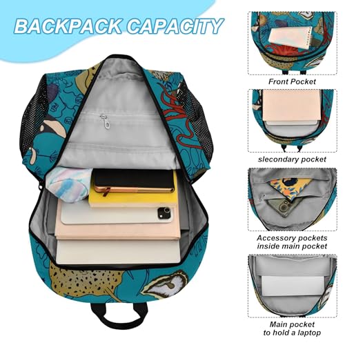 Sea Animals Backpack with Lunch Bag, School Backpack for Teens Boys Girls Kids Backpacks Set4