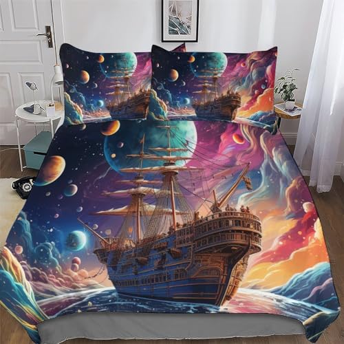 GGJJTT Pirat Schiff Bettbezug-2teilig Set Mit Kissenbezügen Mikrofaser Bettbezüge Bettwäsche Für Erwachsene Kinder Angenehme Deckenbezug...