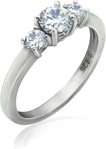 Miniatura 1 de Tienda Collection Anillo redondo de plata de ley chapado en oro o platino con 3 piedras hecho con circonitas infinitas