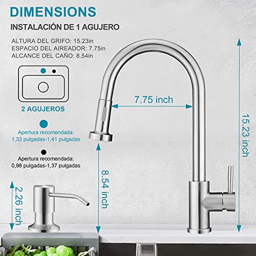 Grifos-Cocina-Fregadero-Rotacion-de-360-Extraible-60-cm-Grifo-Cocina-2-Modos-de-Rociado-2-Controles-de-Temperatura-Del-Agua-con-Dispensador-de-Jabon-Plata