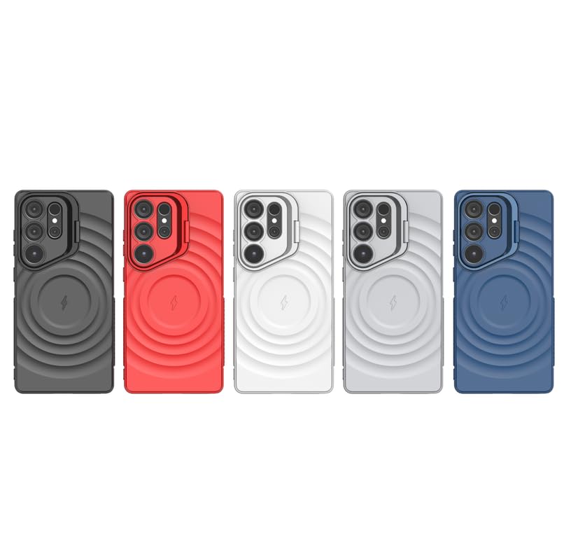 Image of LuxuryKase Shockproof Case for Samsung Galaxy S25 Ultra | Ripple Pattern | Camera Protection | Inner Velvet Fabric Lining | Protective Cover with Enhanced Grip & Wireless Charging Support - Red