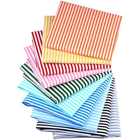 CraftsFabrics 10pcs 40 * 50cm (16" x 20") Colorful Striped Printed Cotton Fat Quarters Bundle (for Quilting, Scrapbooking, Sewing, Arts & Crafts, Baby Clothing, Nursery, DIY Projects, Patchwork) Cover