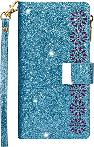 Housse iPhone 14 Plus bleue anti-choc avec rangement 9 cartes intégré