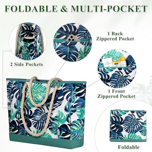 Chase Chic Beach Bag for Women, Large Beach Tote Multiple Pockets Summer Pool Bag with Zipper for Travel,Vacation4