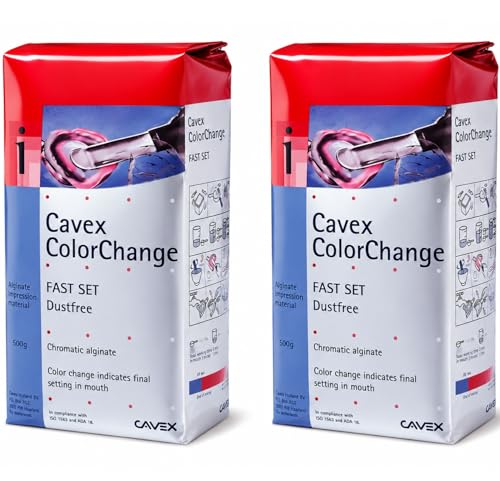 Image of Cavex ColorChange Dental Alginate Impression Material - Fast Set Alginate Dental Powder for Accurate, Detailed Dental Impressions, Color-Changing Mixing & Setting Indicators, 500g, Pack of 2