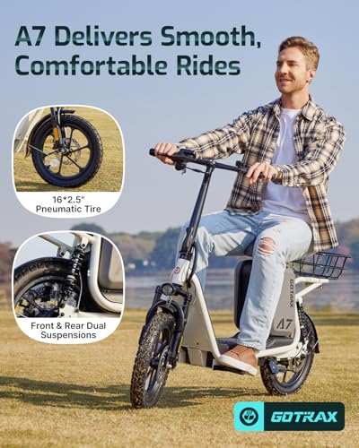 Image of Gotrax Adult Electric Scooter with Seat, Max 19-25miles Range, 15.5-20mph Power by 350W-500W Motor, All-Terrain Tire & Wider Deck & Soft Cushioning Seat with Carry Basket