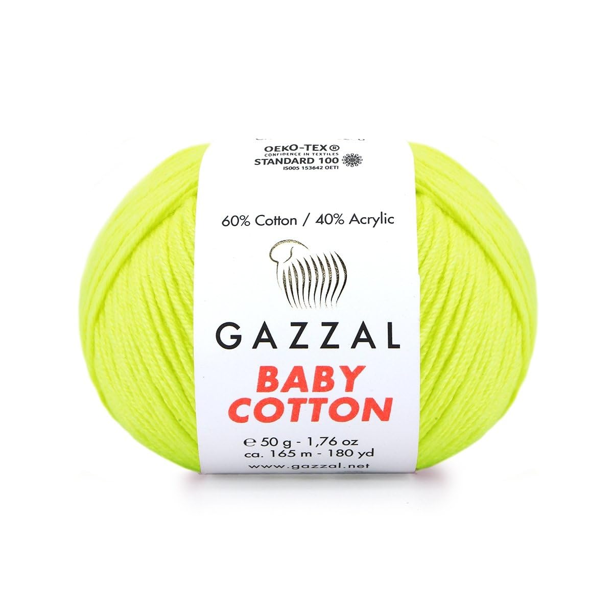 Baby Cotton Yarn, 165m, 50g, Soft Amigurumi Doll Animal, Crochet Knitting Thread Gazzal (Neon Yellow 3462)