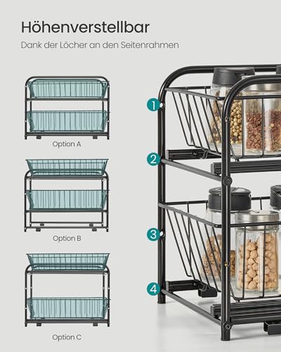 SONGMICS Küchen-Organizer, Küchenregal, Ordnungssystem, 2 Ebenen, stapelbar, erweiterbar, mit Metallkörben, für Küche, Badezimmer, tintenschwarz KCS017B01V1 6