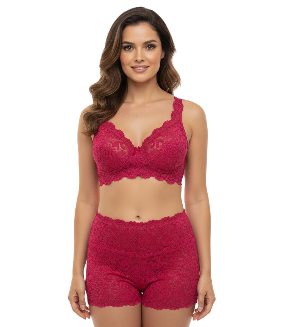 peshe Women’s Elegant Lace Lingerie Set - Full Coverage, Non-Padded & Wire-Free Bra with Matching Lace Bikini Panty-picture-17