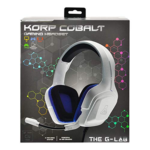 THE G-LAB Korp COBALT Cuffie da Gaming PS4 - Microfono Cuffie Stereo, Ultra Leggero, Cuffie per Basso Elettrico - Mic Jack da 3,5 mm per PC PS4 Xbox One Mac Nintendo Switch Tablet Smartphone (Bianco)