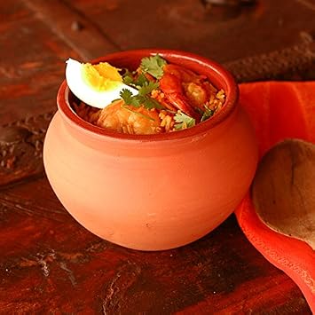 Ancient Cookware, Indian Clay Biryani Individual Serving Bowl, Medium, 20 Ounces