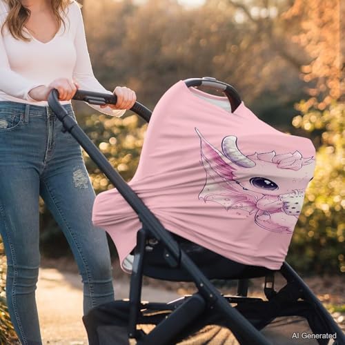 Image of Wanyint Dragon Bubble Tea Pink Stretchy Baby Car Seat Covers Carseat Canopy, Baby Breastfeeding Stroller High Chair Shopping Cart Cover