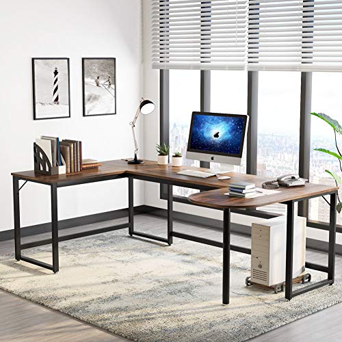 Tribesigns U Shaped Desk, Large L-Shaped Desk Corner Computer Office Desk Writing Table with Printer Stand, 78.7 x 47.2 inch Executive Workstation Desk for Home Office (Vintage Brown)