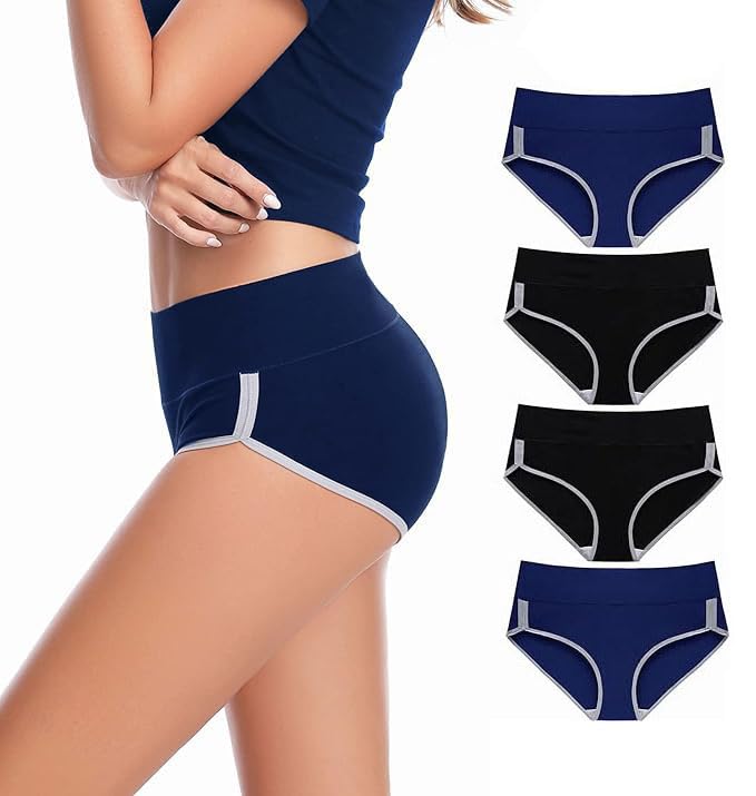 Image of DIVING DEEP Womens Breathable 100% Hipser Regular & Plus Size Underwear | Cotton Brief | High Waist Full Coverage Tummy Controller | High Rise Underpants Womens Panties - (Pack of 4)