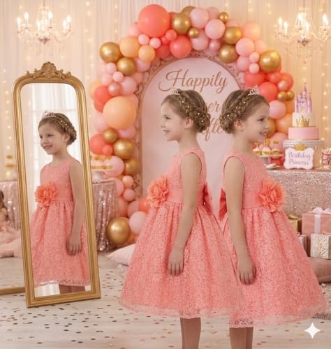 Image of Baby Girl's Poly Satin Flower Net Summer Knee Length Frock Kids Wear Birthday Dress