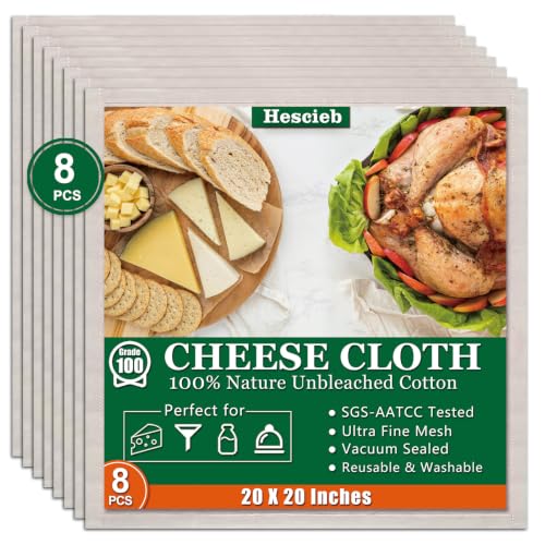 Image of 8 Pcs Cheese Cloths, SGS Tested 100% Unbleached Cotton, 20x20 Inch Cheesecloth for Straining, Grade 100 Ultra-Dense Cheese Cloth With Fabric Fine Mesh Cloth for Cooking, Juicing, Baking, Cheese Making