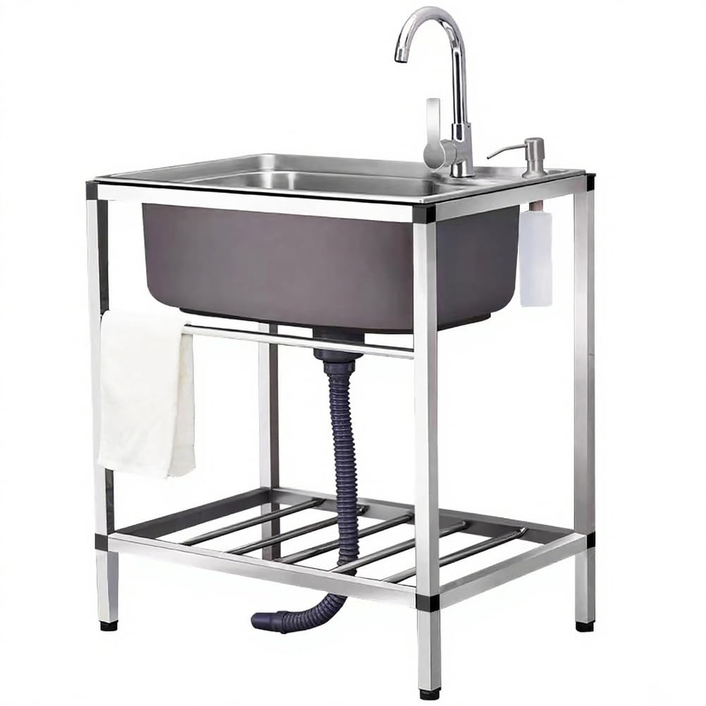 Évier de cuisine autoportant inox 304 bac utilitaire 15 cm avec robinet mitigeur