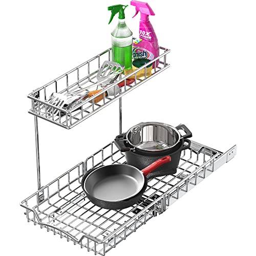 Simple Houseware 2-Tier (L+M) Pull Out Under Cabinet Sliding Shelf, Chrome