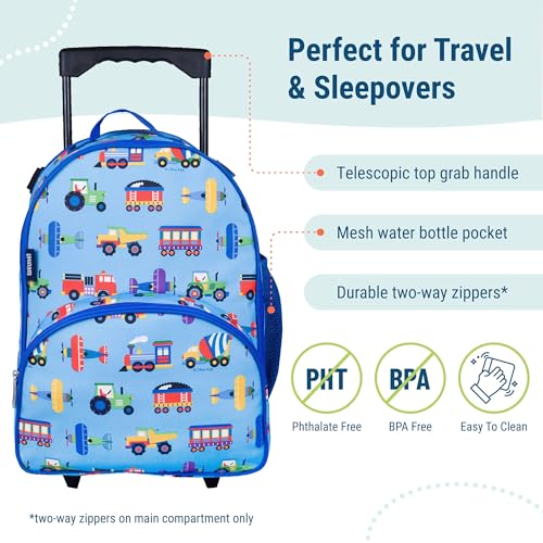 Wildkin Kids Rolling Luggage – Carry-On Size for School & Overnight Travel3