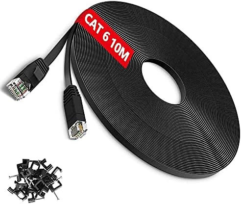 TBMaxEthernet Cable 10M Cat6 Flat Internet Cable High Speed Gigabit RJ45 Lan Network Patch Cable for Router/Modem/PS4/5