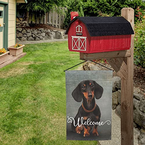 Garden Flags Dachshund Little Cute Black Dog Animal Pet Design Premium Yard Flag Holiday Party Flag Outdoor Farmhouse Decor Home Porch Flags 12 X 18Inch #TOP3