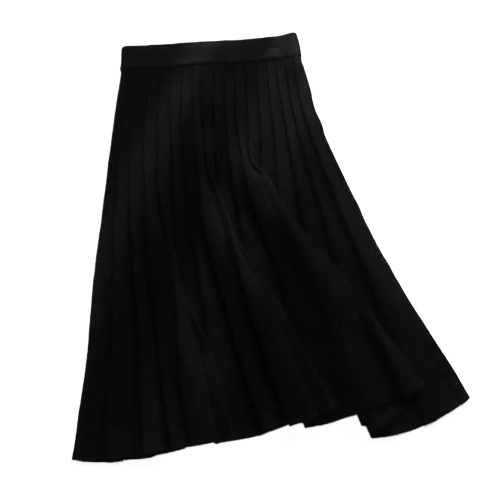 Falda Larga De Punto Falda Midi de Punto for Mujer, Falda Larga Plisada Cintura Alta, Elegante, Negra, Corte en A, Primavera, Otoño e Invierno