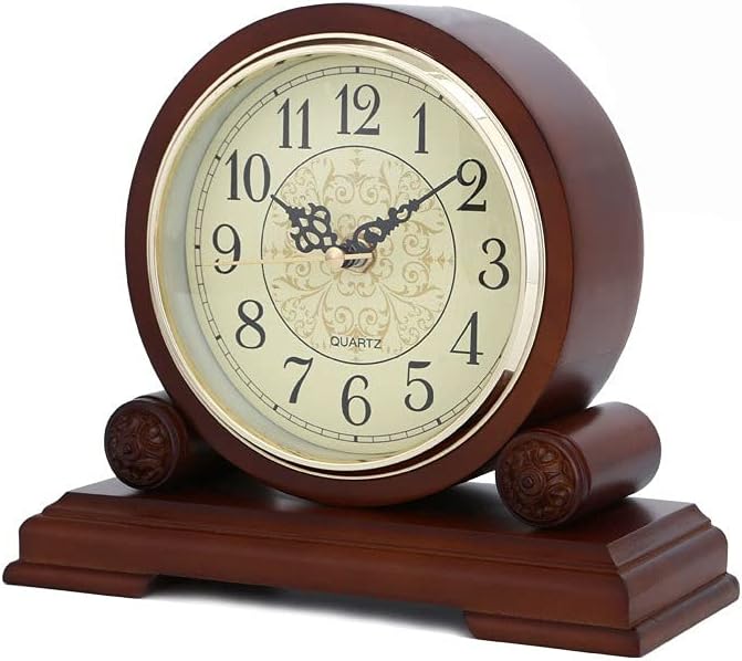 Mantel Clocks for Living Room Decor with Silent Movement Battery Operated Wood Mantle Clock Vintage Design for Bedroom Bedside Desk