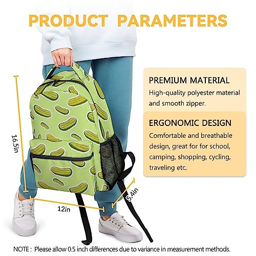 Mercuryelf Pickles Backpack for Girls Boys, 16 Inch Green Backpacks for School Travel, Casual Lightweight Bookbag for Kids3