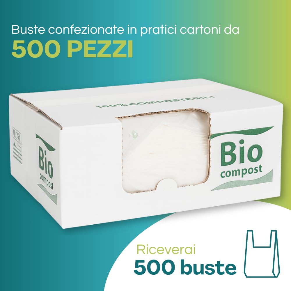VIRSUS scatolo da 500 shopper biodegradabili compostabili a norma 2018 (24+6+6x40)