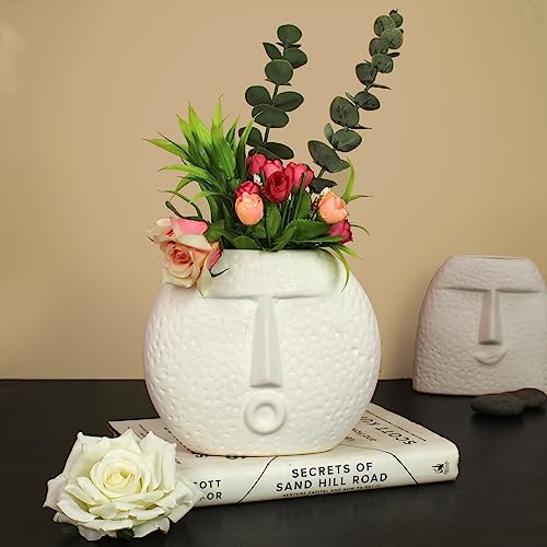 Image of TIED RIBBONS Face Flower Vase (White, 17.7 cm x 15.2 cm) Decorative Ceramic Flower Pot for Artificial Flowers Plants Home Decor Living Room Office Bedroom Center Table Decoration Items