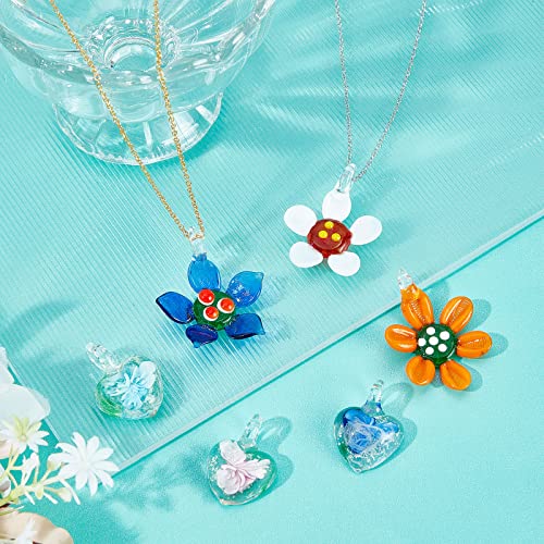 Sunnyclue 1 Box 6Pcs Glass Pendant Lampwork Glass Pendants Handmade Murano Glass Heart Flower Charm Large Flowers Beads Love Charm For Jewelry Making Charms Women Adults Diy Craft Necklace Supplies #TOP4