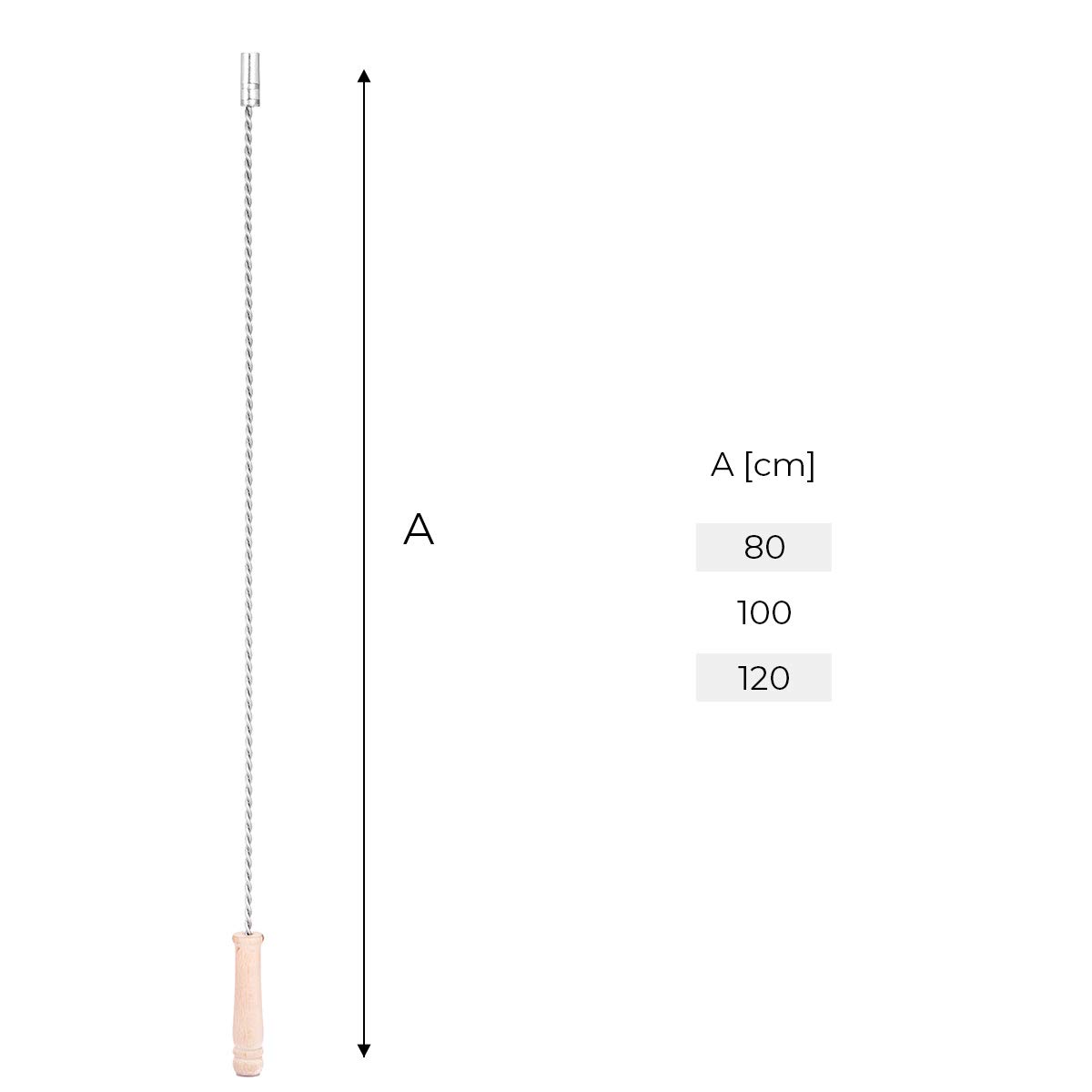 HOLZBRINK Stantuffo/Asta pulizia camini-canna fumaria dal basso flessibile con manico in legno, M12, 80cm